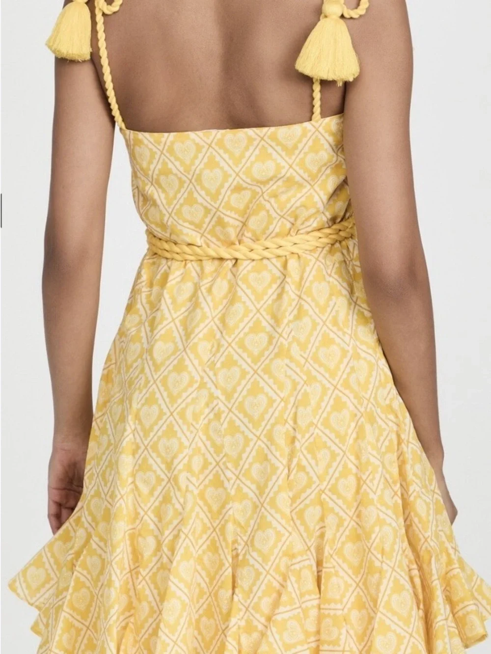 RHODE Yellow Printed Tie-Shoulder Sundress with Tassel Belt